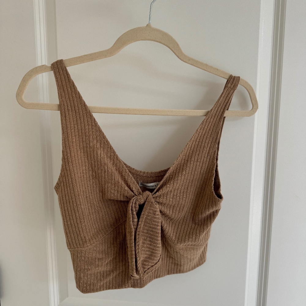 Abercrombie & Fitch Tie Knot Crop Sweater Ribbed Tank Top - Tan - Medium